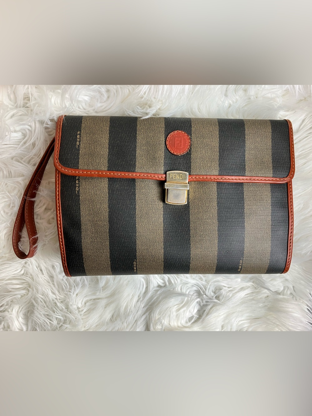 Fendi Vintage Pequin striped Clutch/Shoulder/Crossbody